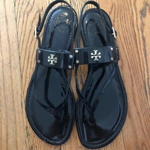 Tory Burch Black Leather Thong Sandals